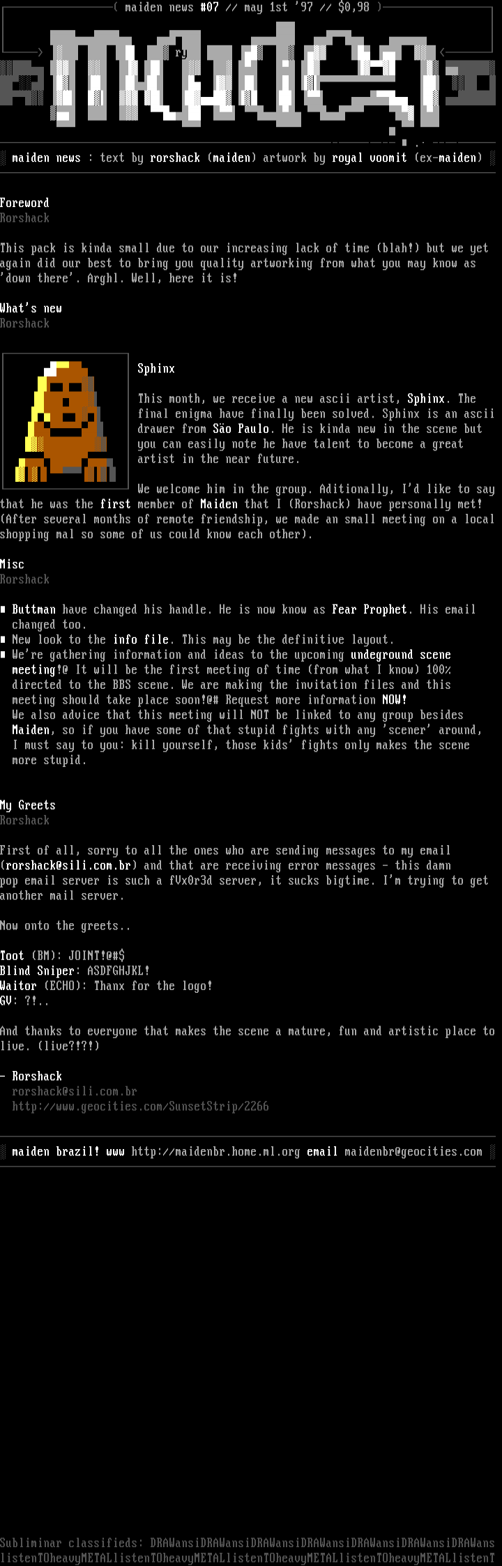maiden: news - may 1997 by maiden staff