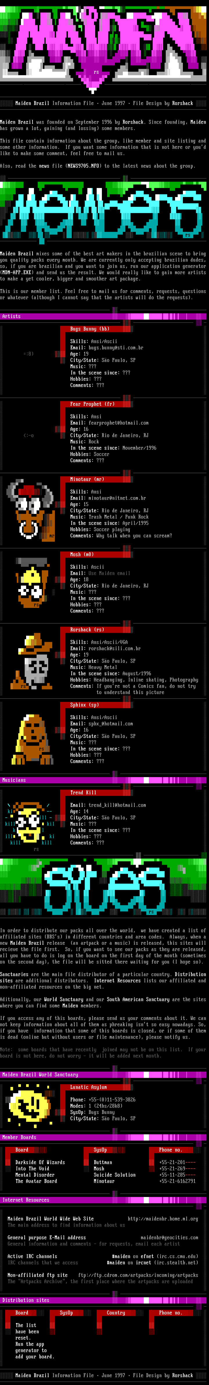 maiden: info file - june 1997 by maiden staff