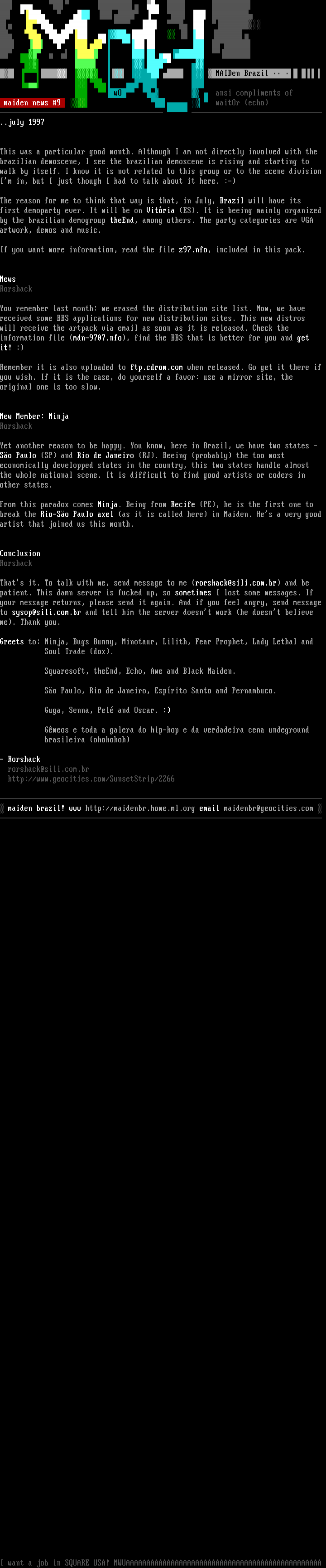 maiden: news - july 1997 by maiden staff