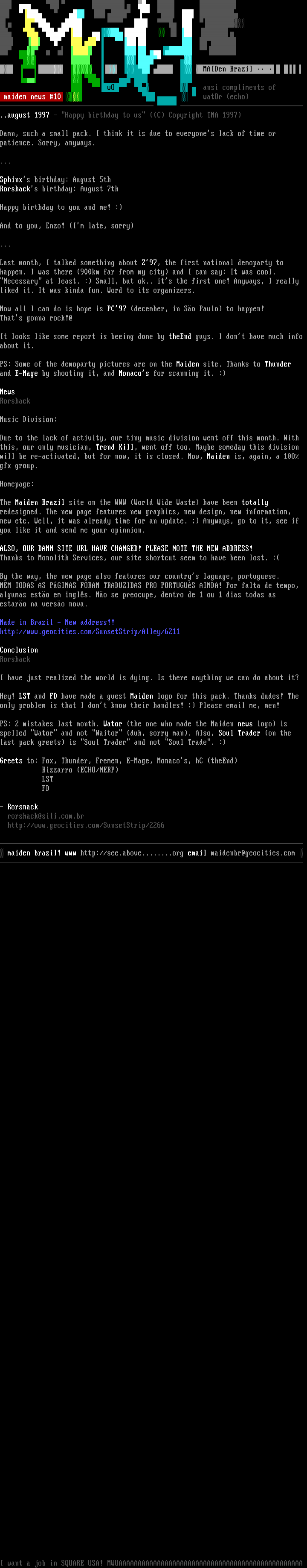 maiden: news - august 1997 by maiden staff