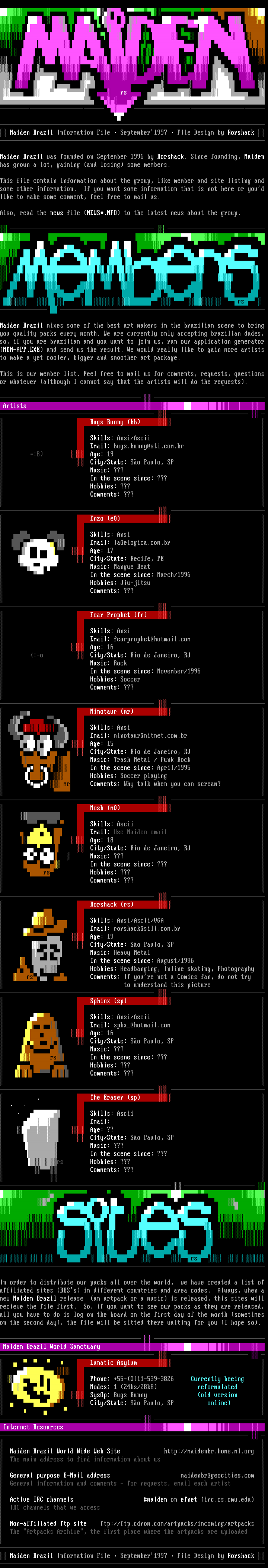 maiden: info - september 1997 by maiden staff