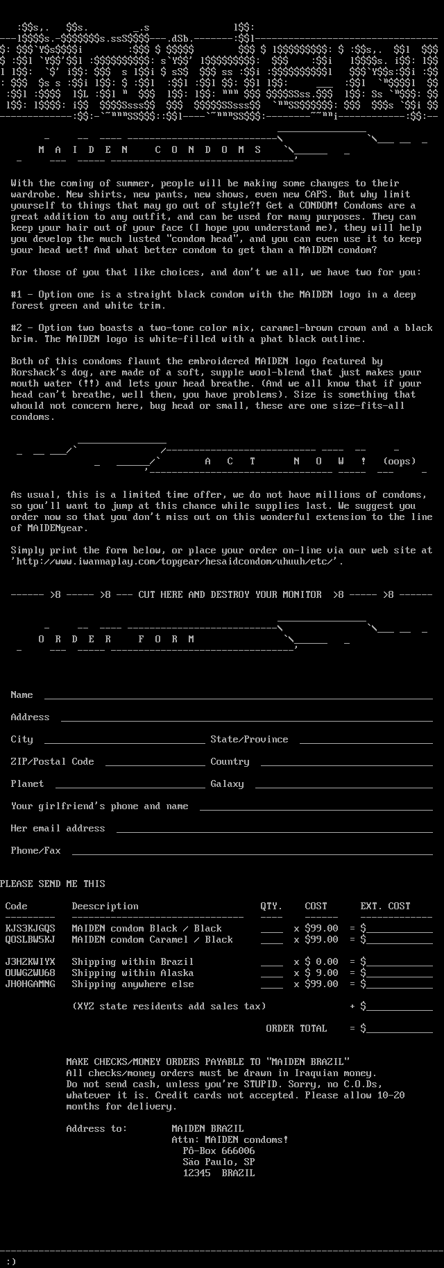 maiden CONDOMS! READ THIS^*$!RU&JGk by maiden staff