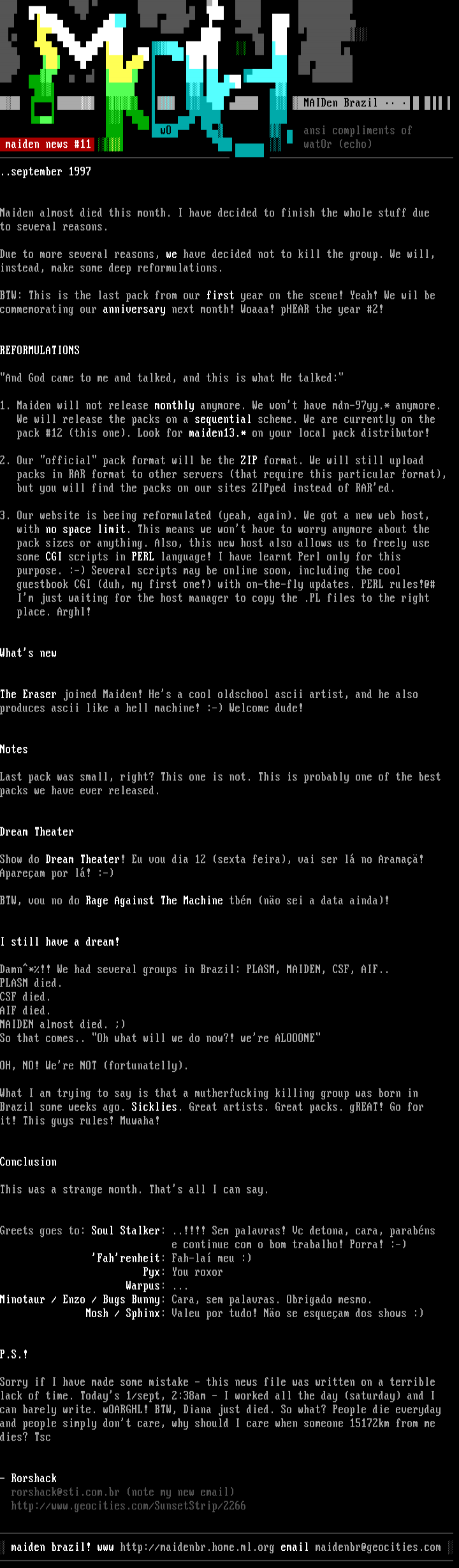 maiden: news - august 1997 by maiden staff