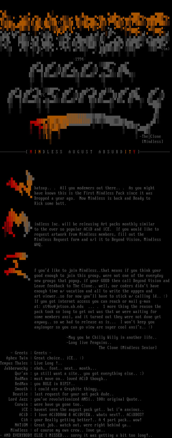 Mindless 1994 August Absurdity by A Mindless thing..