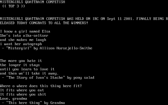 Quattrain Competition by Mistergirls