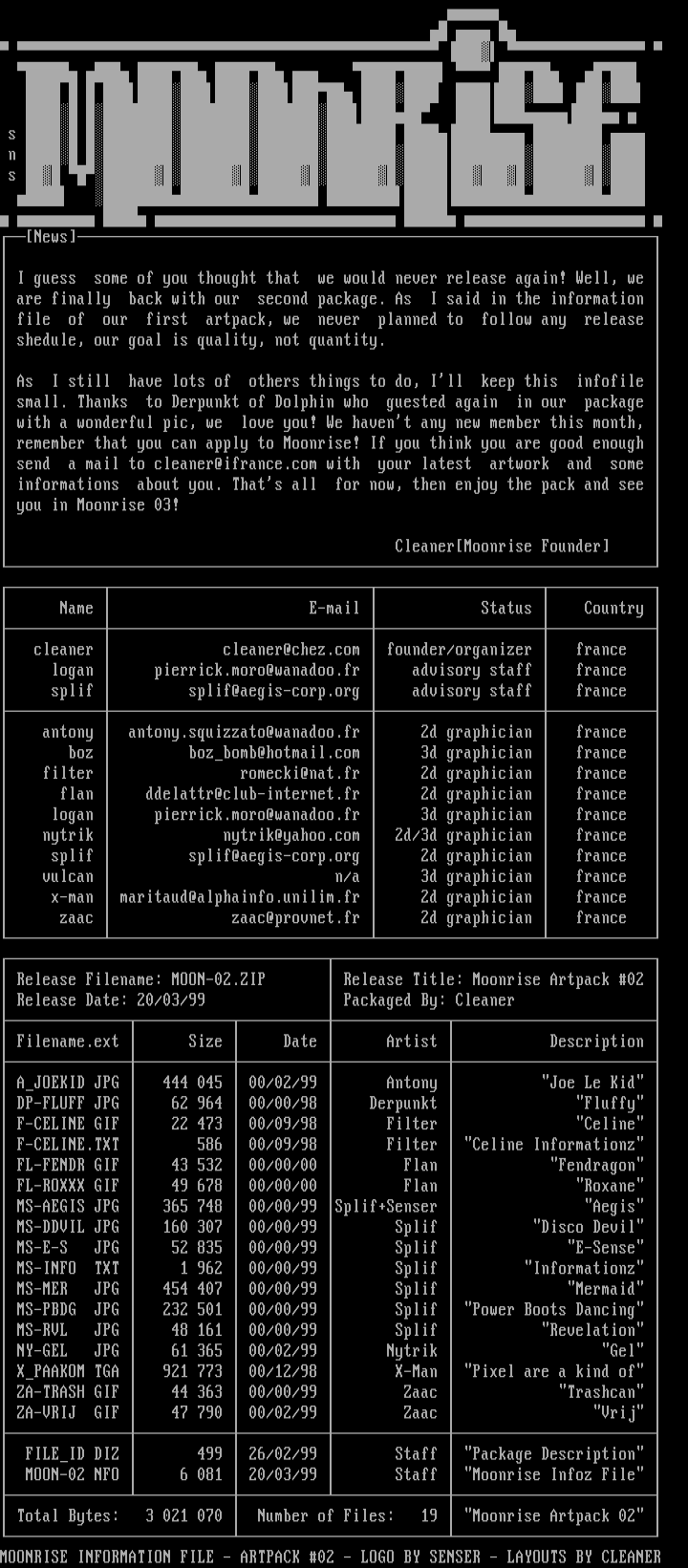 Informationz for artpack #02 by MOONRiSE Productions