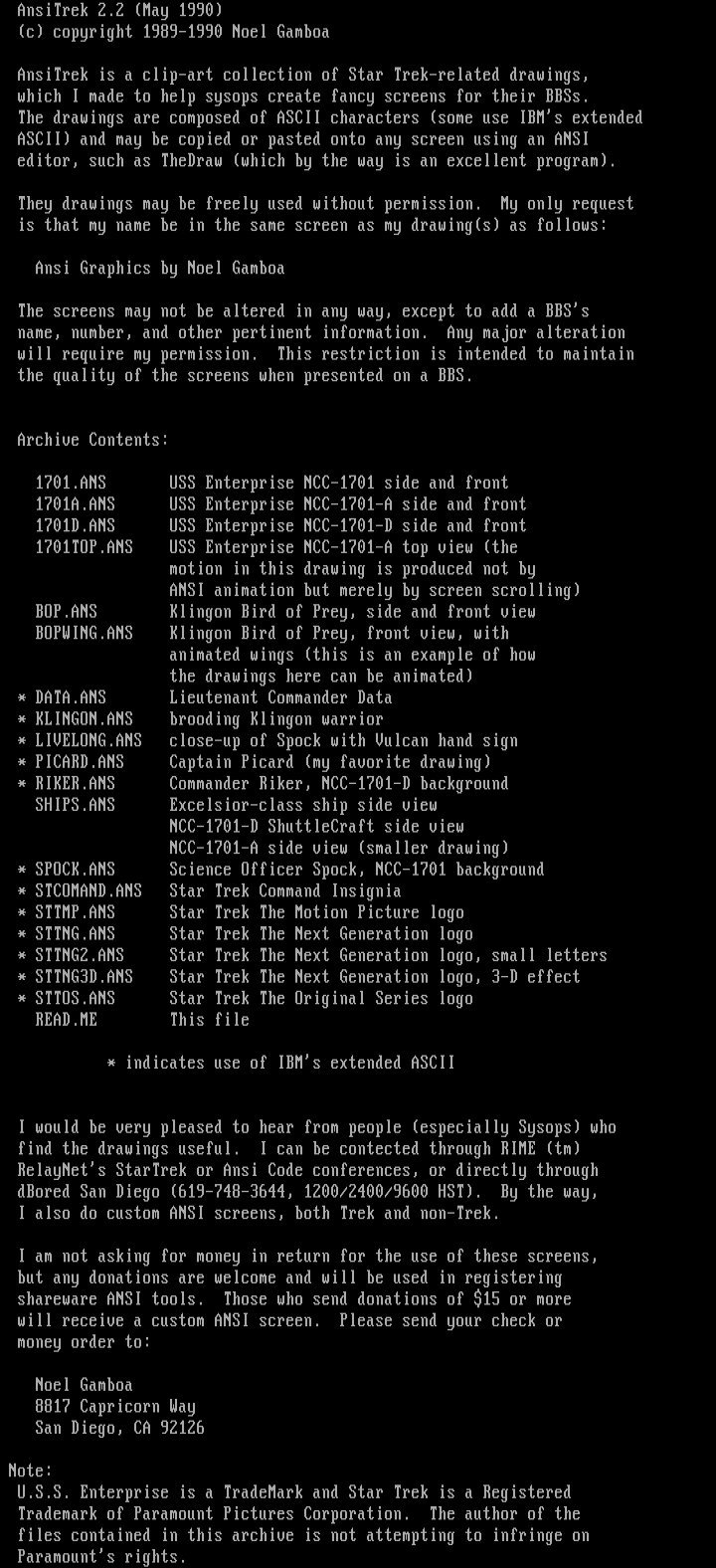 AnsiTrek 2.2 infofile by Noel Gamboa