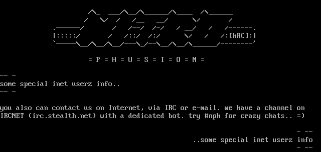- --) #nph on IRCnet (-- - by huh?! =)