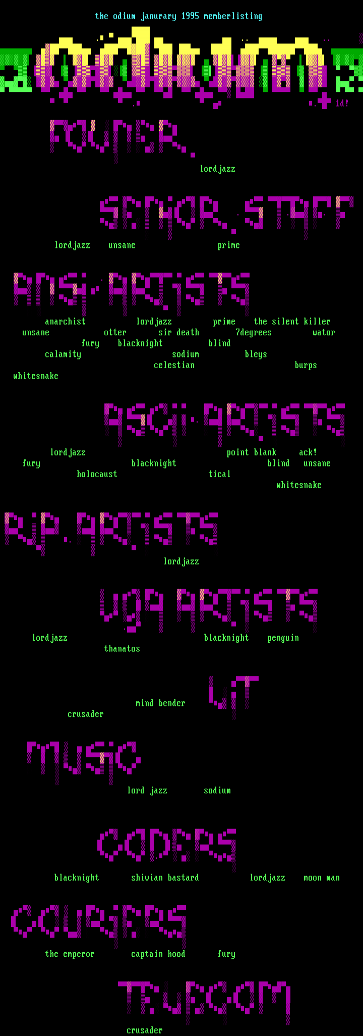 the odium janurary 1996 memberlist by odium