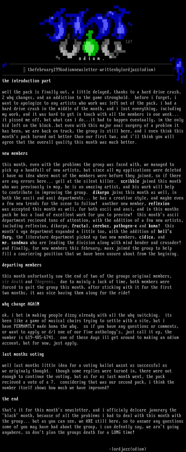 the february 1996 odium infofile by odium