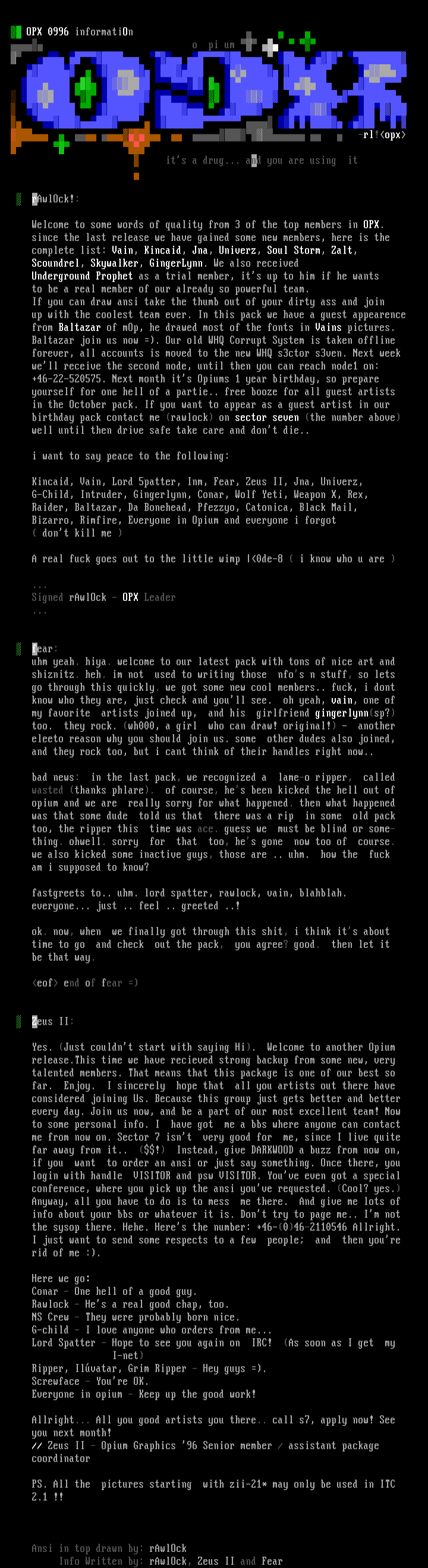 September 1996 Information File by The OP1UM Staff