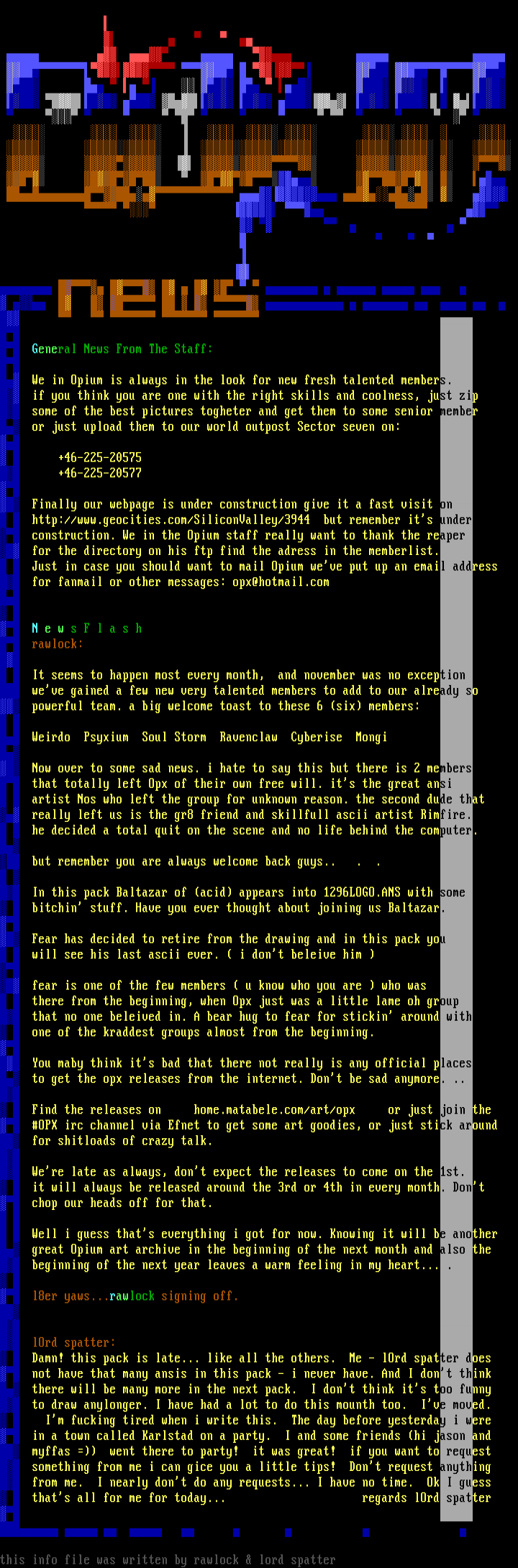 Decemer 1996 Newsfile by Opium Staff