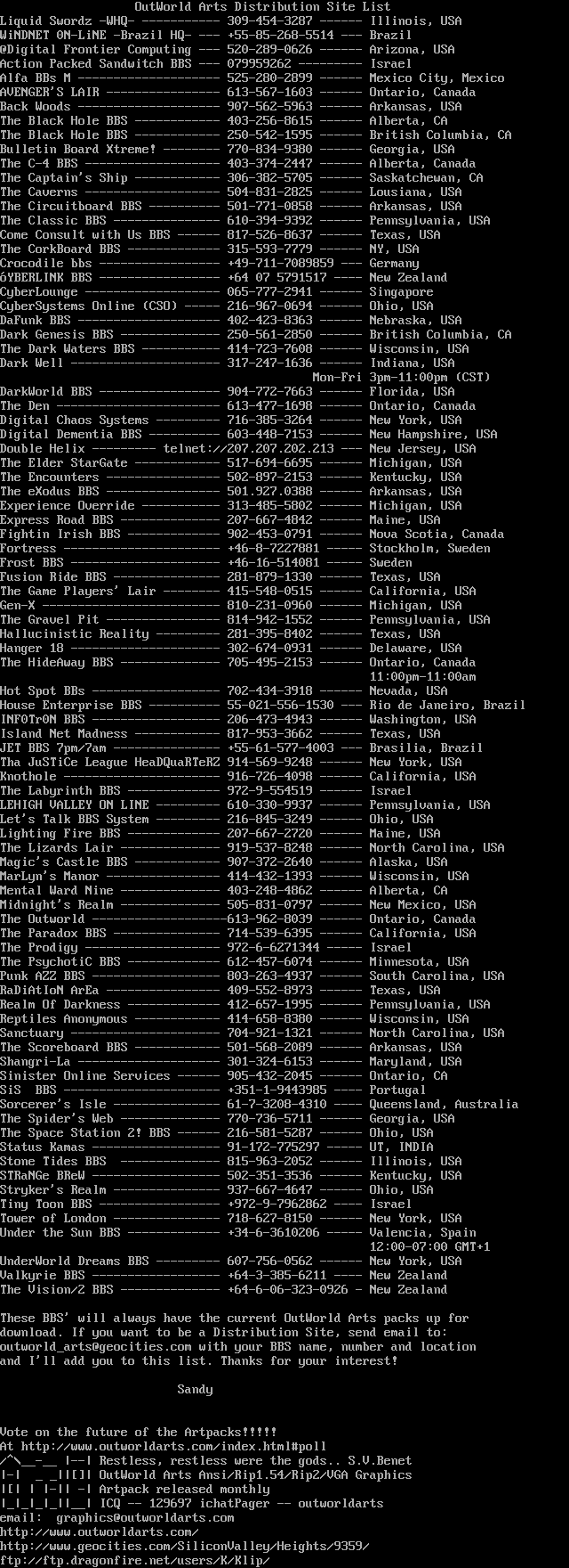 OutWorld Arts by Distribution Sites
