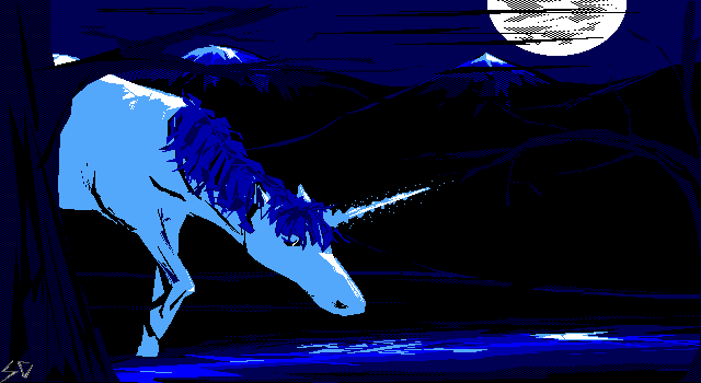 Unicorn at stream by OutWorld Arts