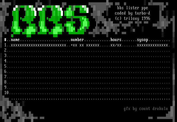 bbs lister menu by count drakula