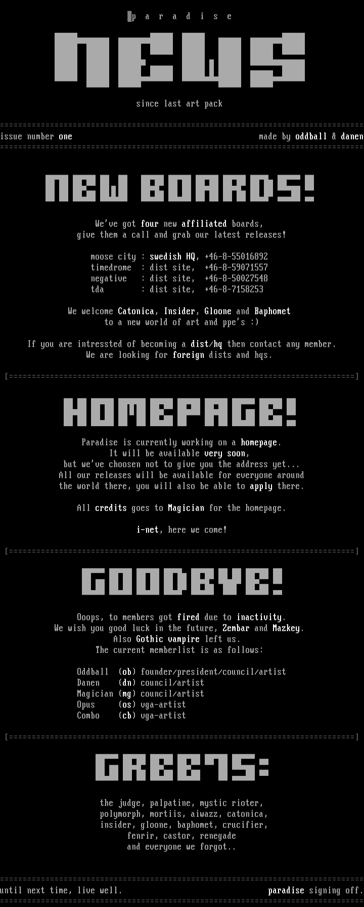 paradise newsletter #1 by oddball & danen