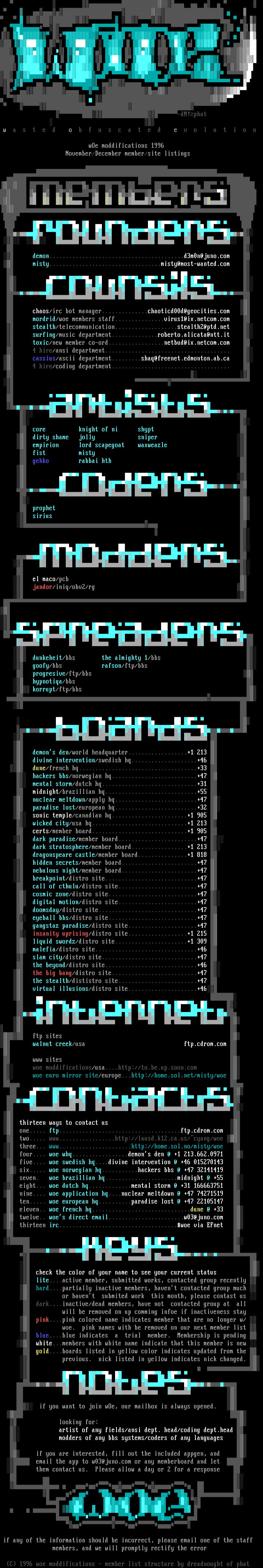 wOe 12/96 member/site listings by dreadnought