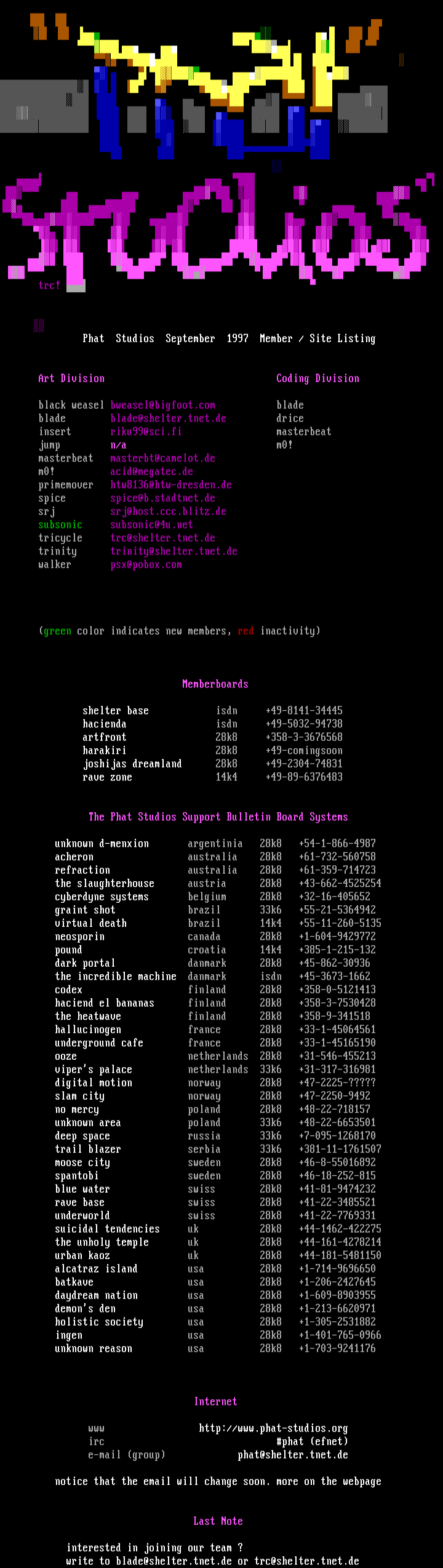 Phat InfoSheet - September 1997 by Phat Seniors