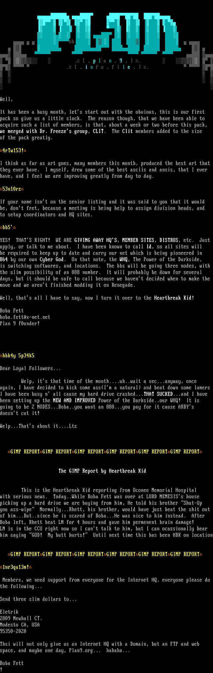 Plan 9 Newsletter for 01/97 by Bf and HBK