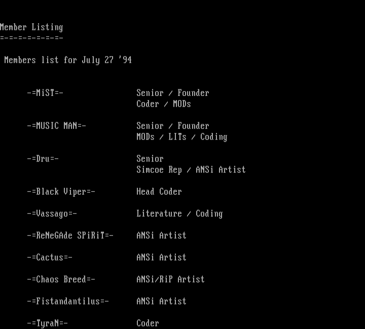RaGE 08/94 Member Listing by MiST