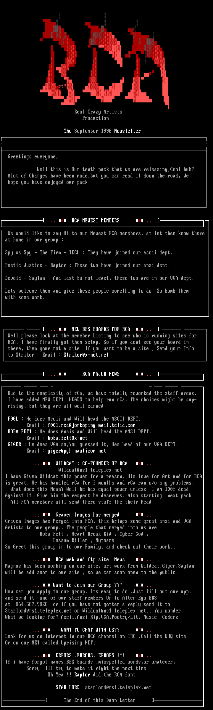 RCA NEWS by STAR LORD