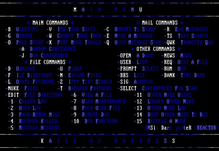 PCBoard SysOp Menu by Dark Jester