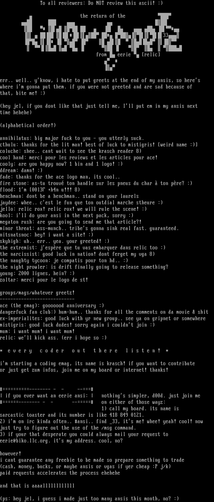 Greets and fuq-us from ----======> by Eerie