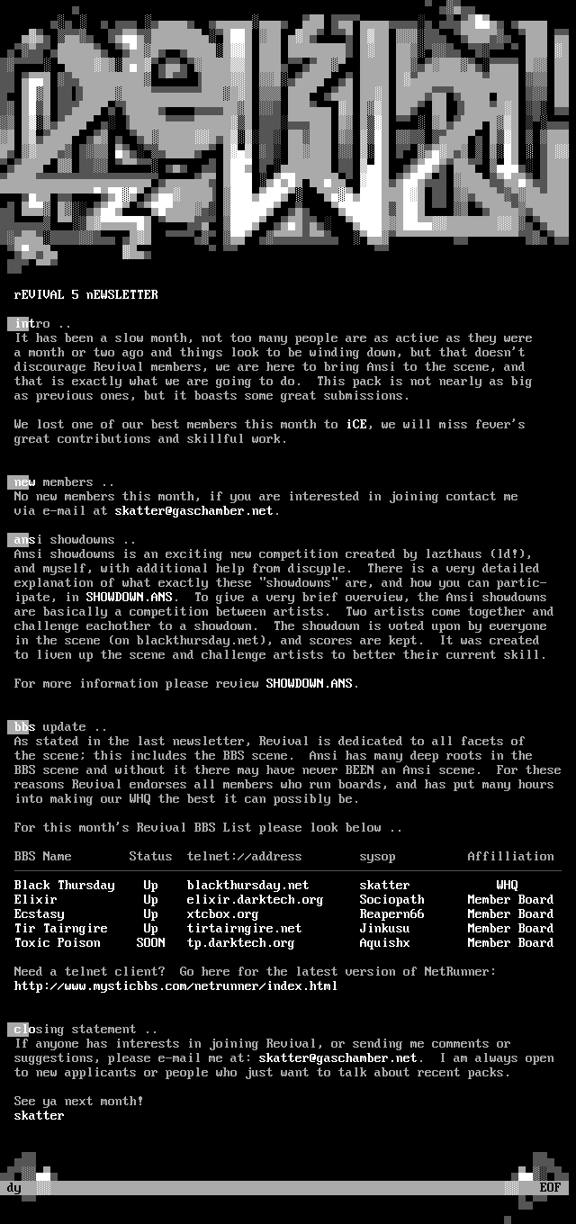 Revival #5 Newsletter by skatter/discyple