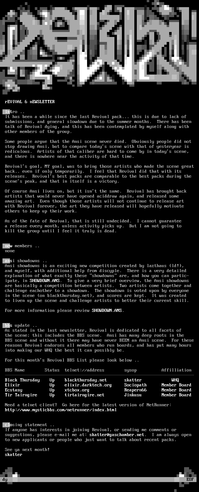Revival #6 Newsletter by skatter/discyple