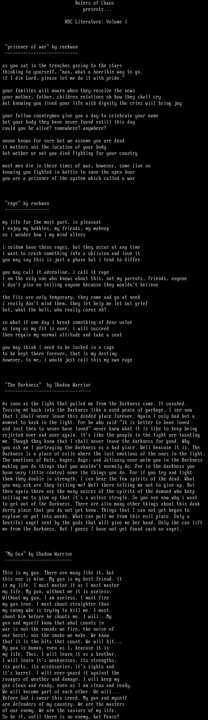 ROC Literature, Volume I by Rulers of Chaos