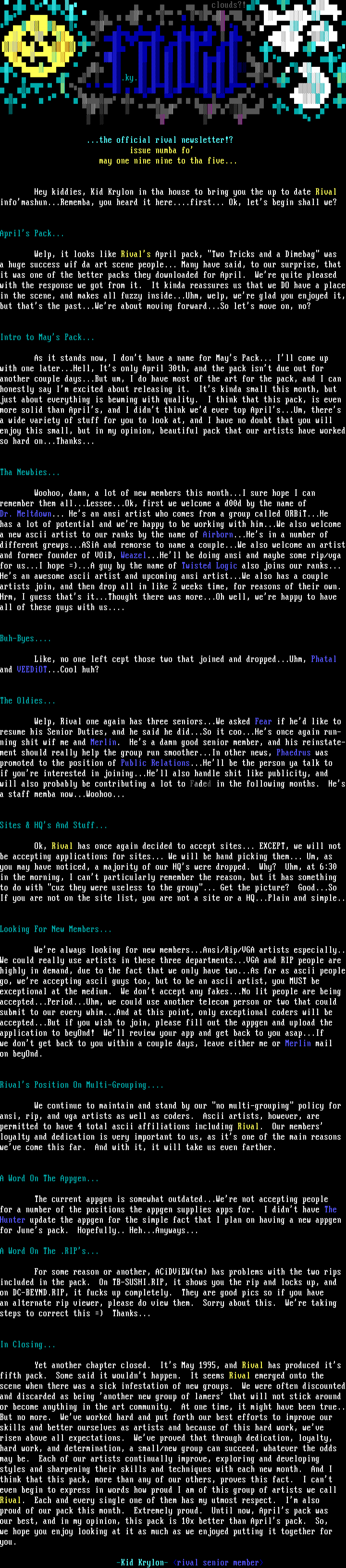 May 1995 Rival Newsletter by Rival