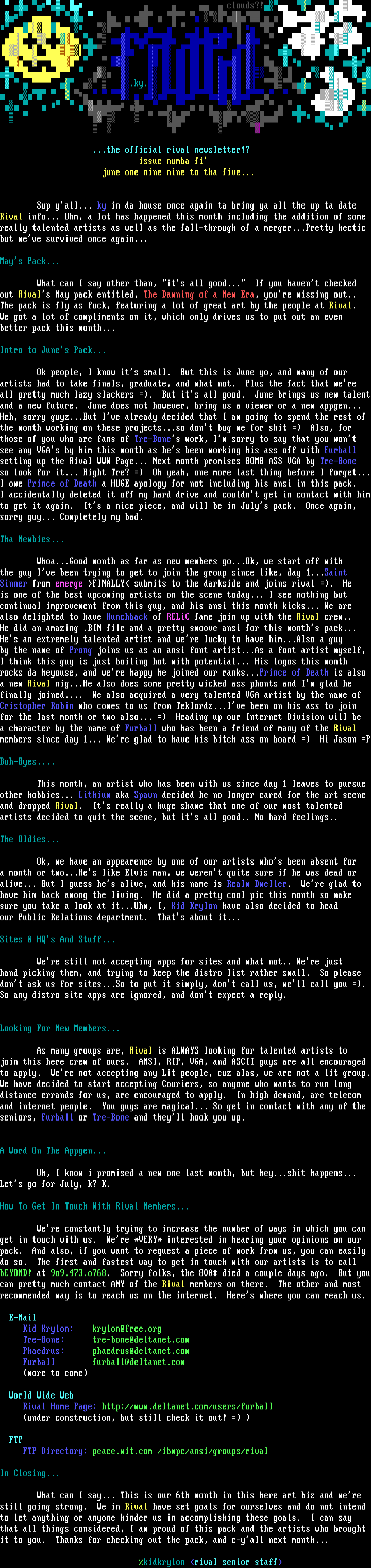June 1995 Rival Newsletter by Rival