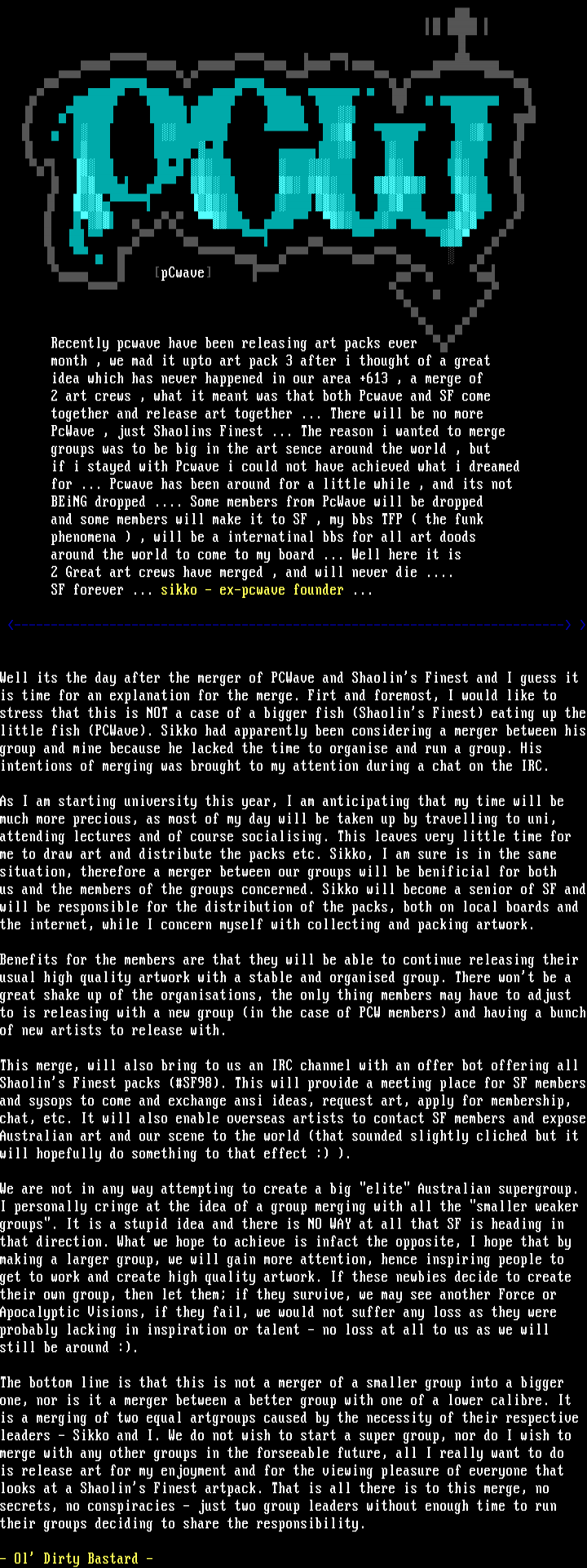 Reason for PCW merge with SF by ODB & Sikko