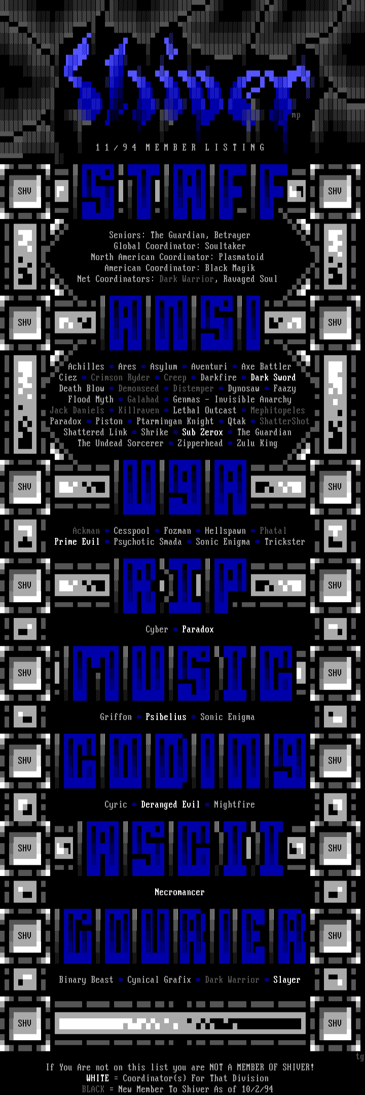 SHIVER 11/94 Member List by Shiver