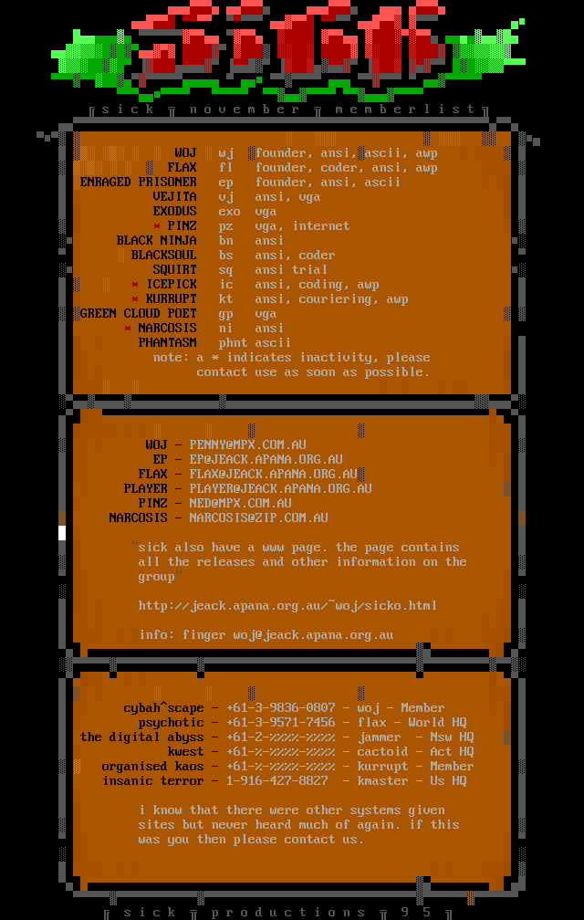 Member listing 11/95 by fLAX/wOJ