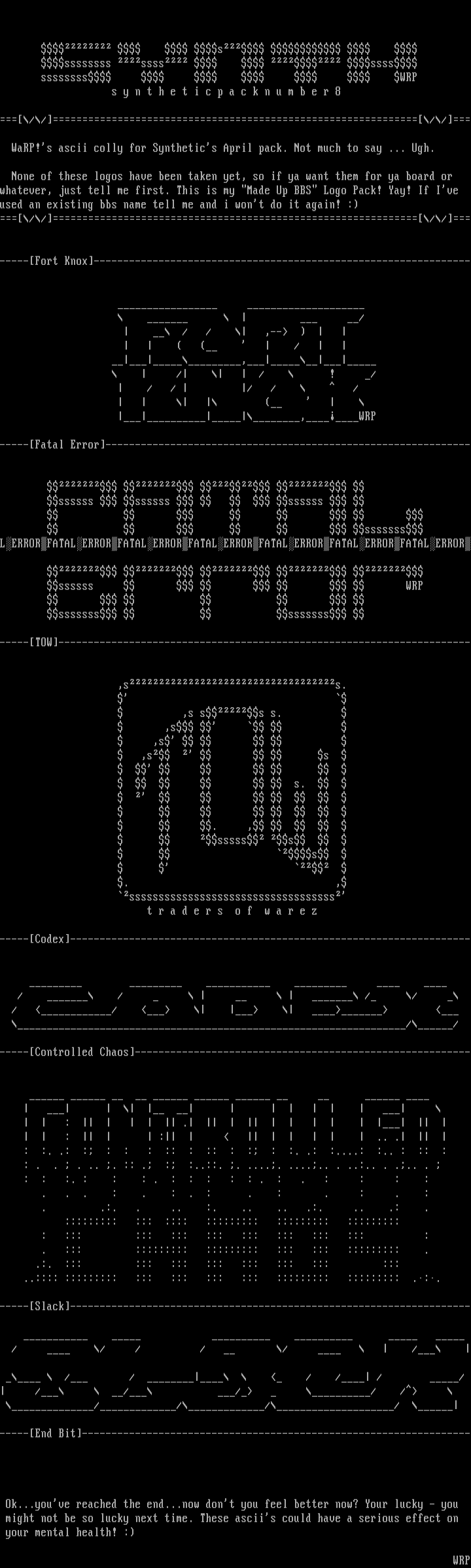 Warp's Pack8 ascii collyz! by Warp