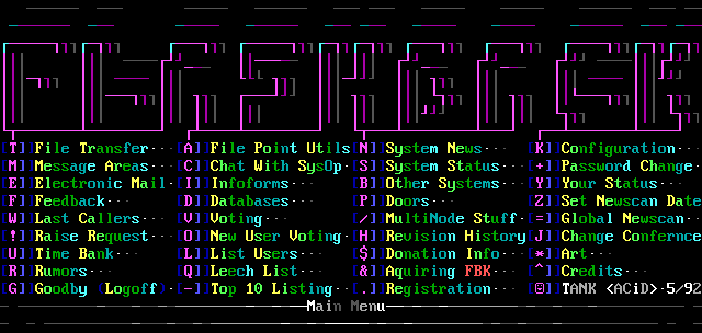 FlashBack BBS Software Main Menu by Tank