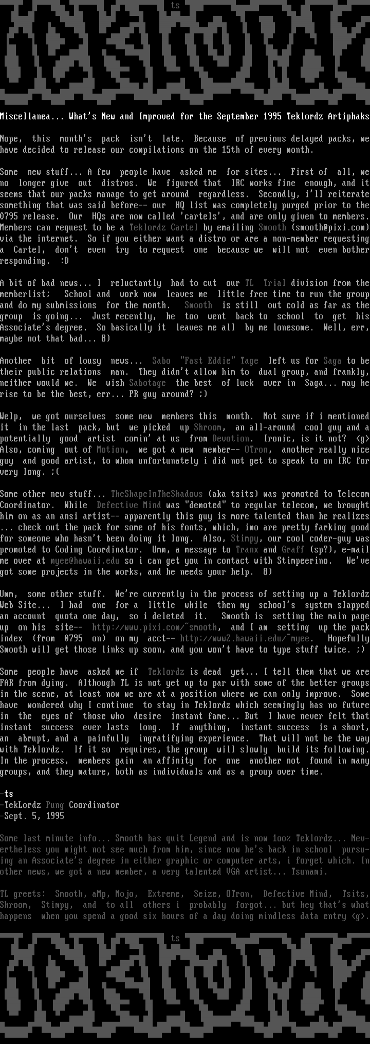0995 Teklordz News by TL Senior Staff
