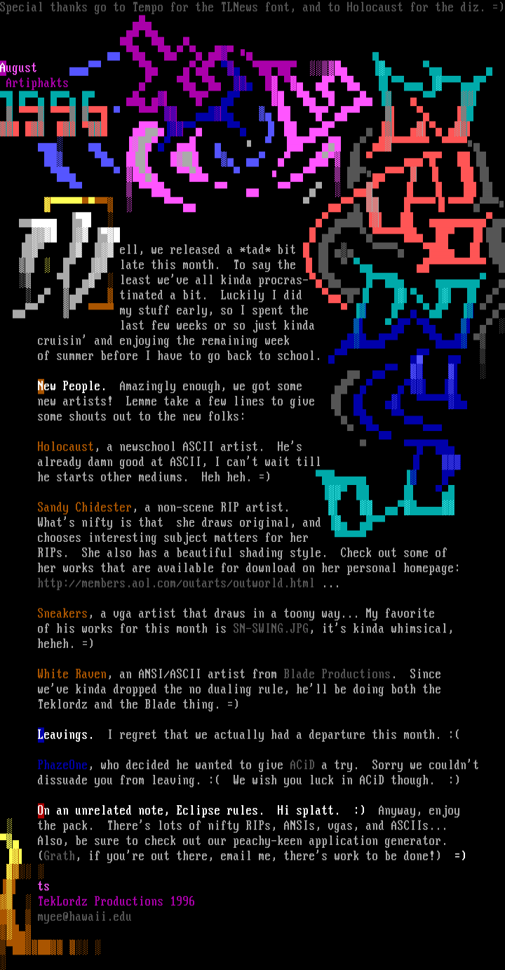0896 Teklordz News by TL Senior Staff