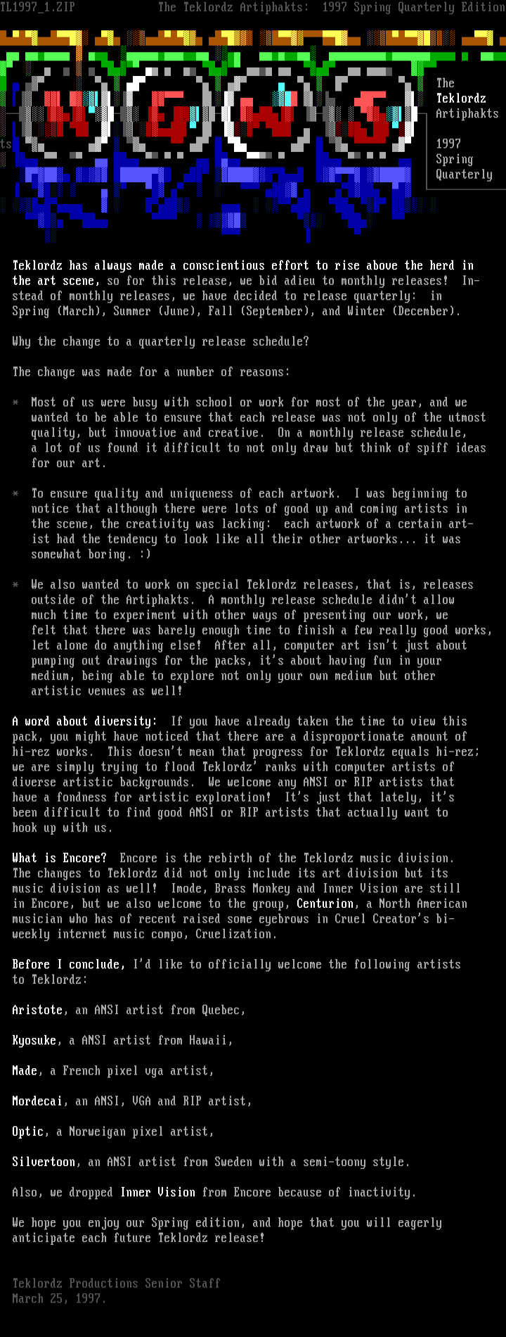 1997 Spring Artiphakts News by TL Senior Staff