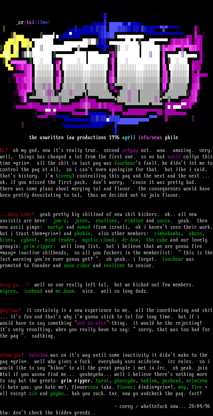 April 1996 Info phile! by TUL Staff