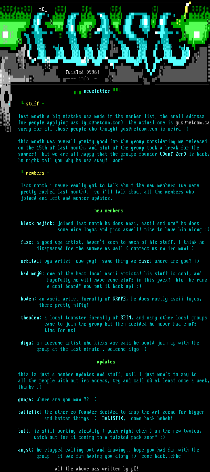 twisted 09/96 newsletter by staff
