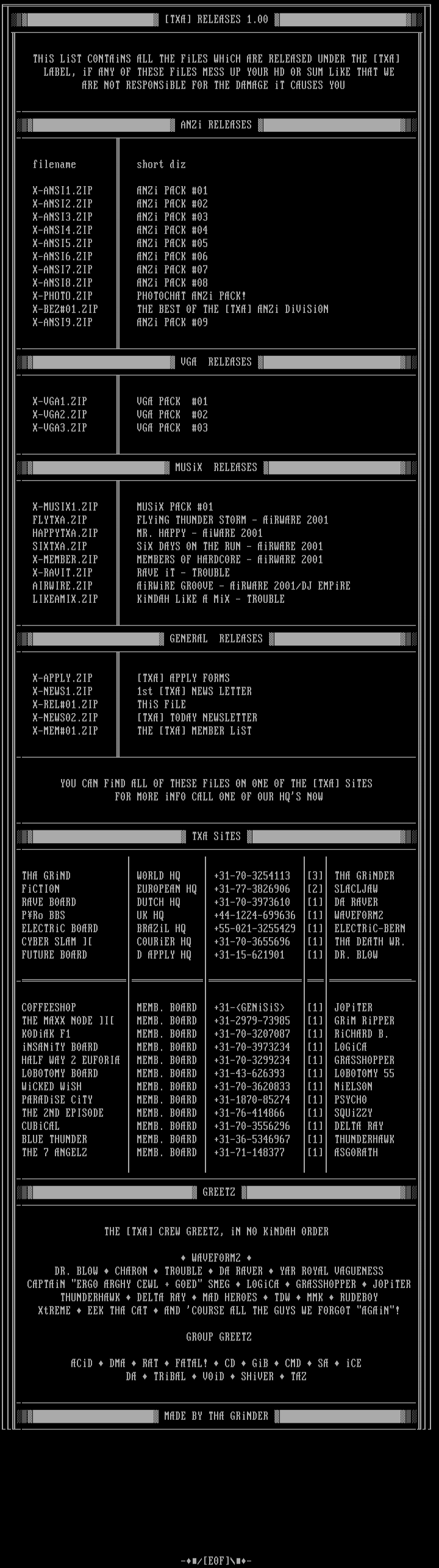 Txa Releases List by Tha Grinder