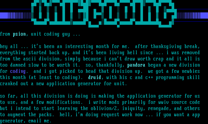unit coding division #1 by psion